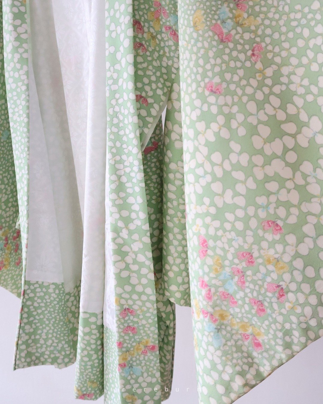 日本制和风印花薄款绿色古着羽织和服外套 - 女装休闲/机能外套 - 聚酯纤维 绿色