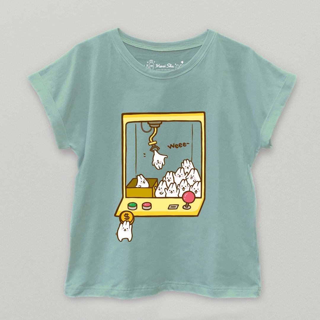 麻糬兔娃娃机T-shirt - 女装上衣 - 棉 绿色