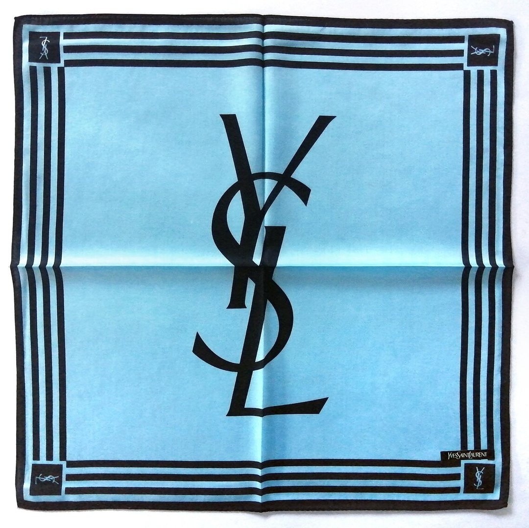 Yves Saint Laurent Vintage 手帕 大 Logo 蓝色 20 x 20 英寸 - 手帕/方巾 - 棉 蓝色