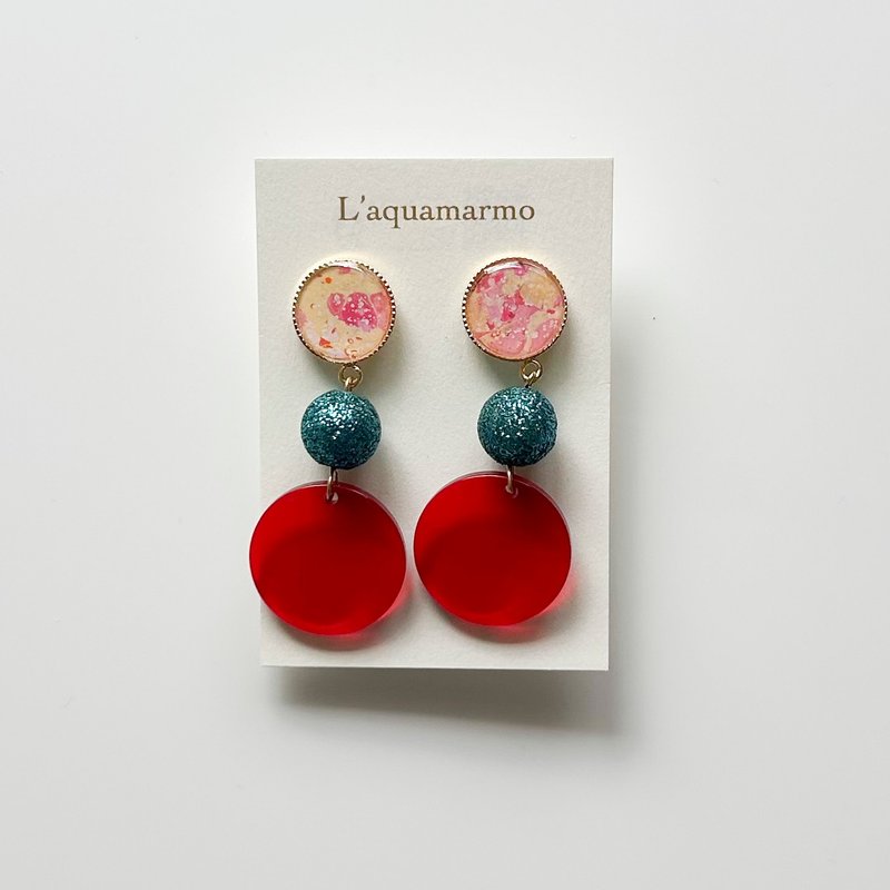 大理石图案耳环 - 耳环/耳夹 - 铜/黄铜 红色