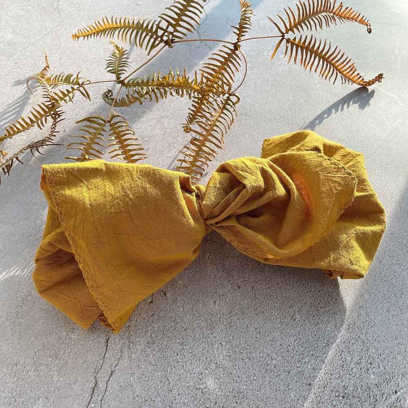 芥末黄巨蝶发带 - 发带/发箍 - 棉．麻 橘色