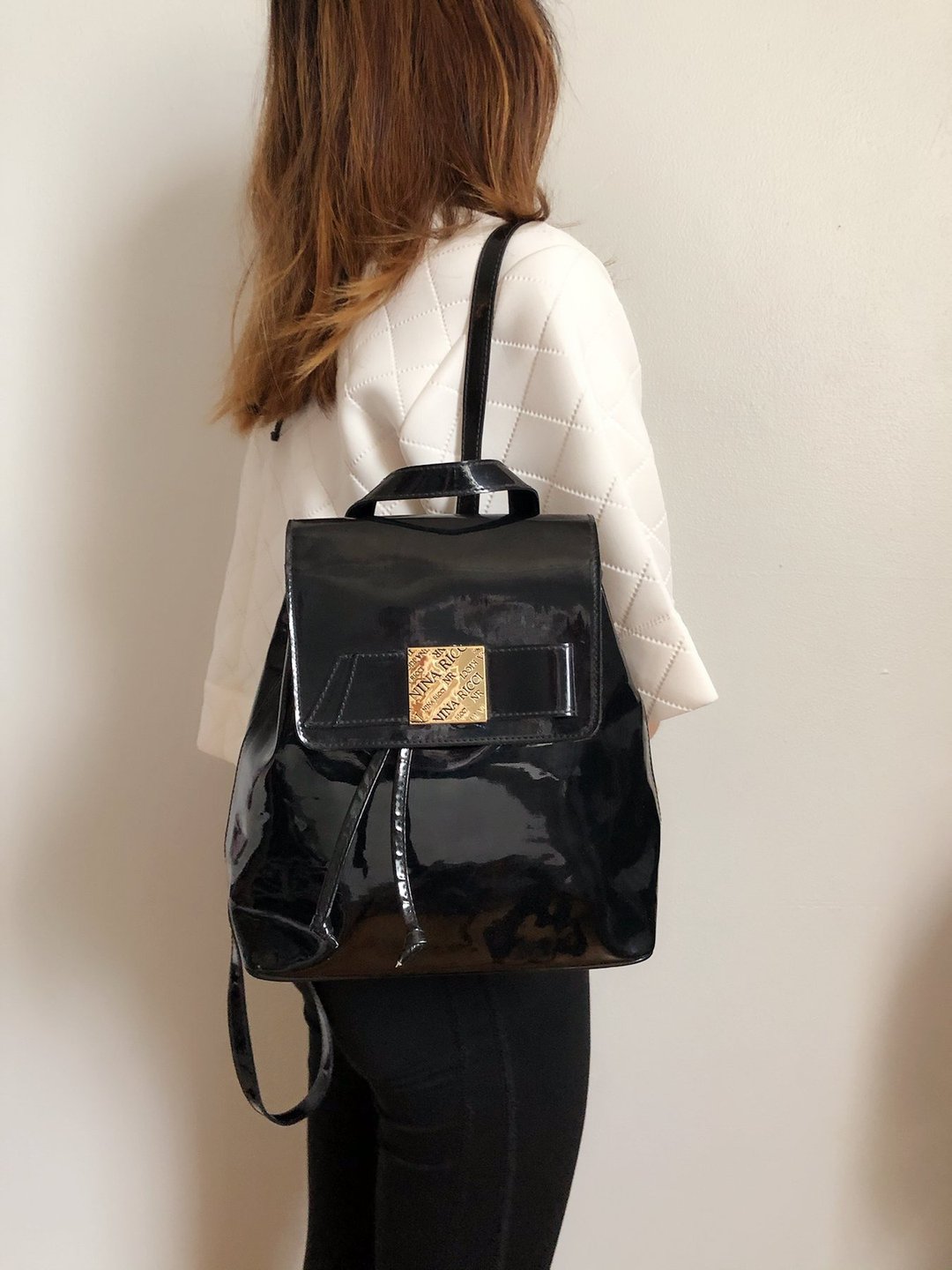 Vintage Nina Ricci Black Leather Drawstring Backpack - 后背包/双肩包 - 人造皮革 黑色