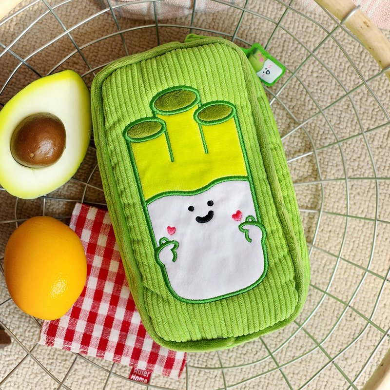 雨过山原创比心胖葱绿灯芯绒收纳包卫生巾收纳袋日系杂物便携笔袋 - 化妆包/杂物包 - 其他材质 