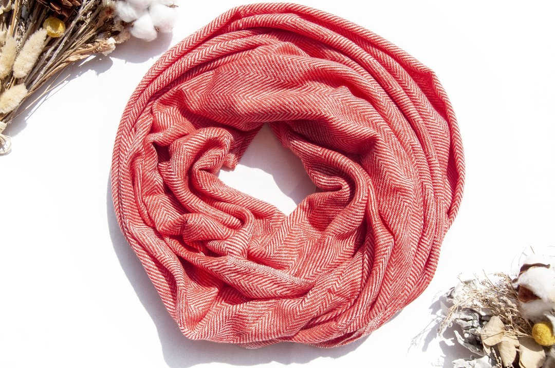 喀什米尔Cashmere 针织围巾 纯羊毛围巾 手织围巾 编织围巾-红色 - 围巾/披肩 - 羊毛 红色