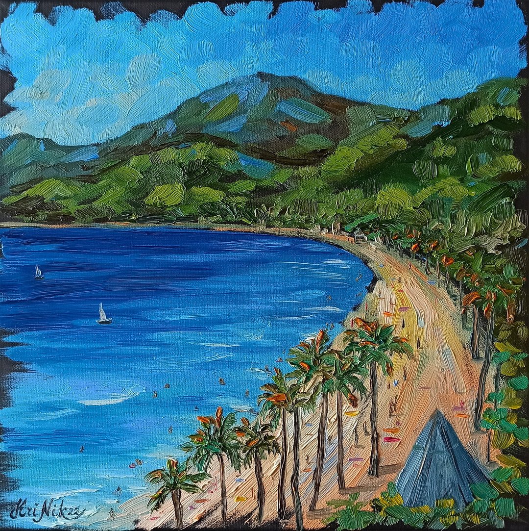 Beach Painting Coastal Black Canvas Oil Painting Original Art Seascape Wall Art - 海报/装饰画/版画 - 其他材质 黑色