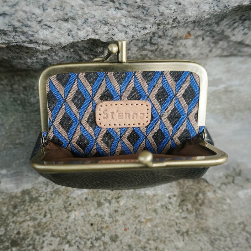 **大正浪漫~真皮双层小口金(荔枝黑) - 皮夹/钱包 - 真皮 黑色