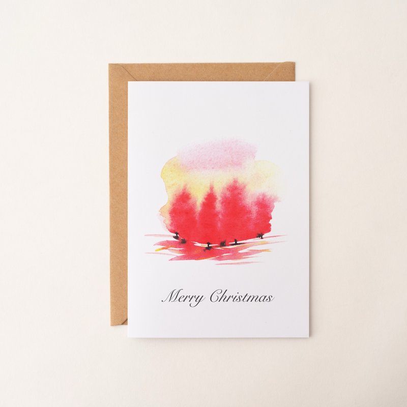 水彩风景手绘圣诞卡片 万用卡 生日卡片 感谢卡 艺术卡 贺卡 自然 - 卡片/明信片 - 纸 红色