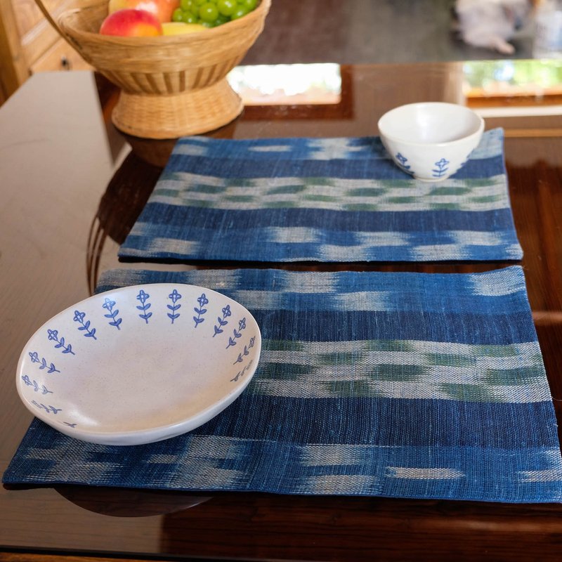 手织麻布餐垫 织布机织造 复古手工清新简约隔热刺绣餐垫杯垫茶席 - 餐垫/桌巾 - 棉．麻 蓝色