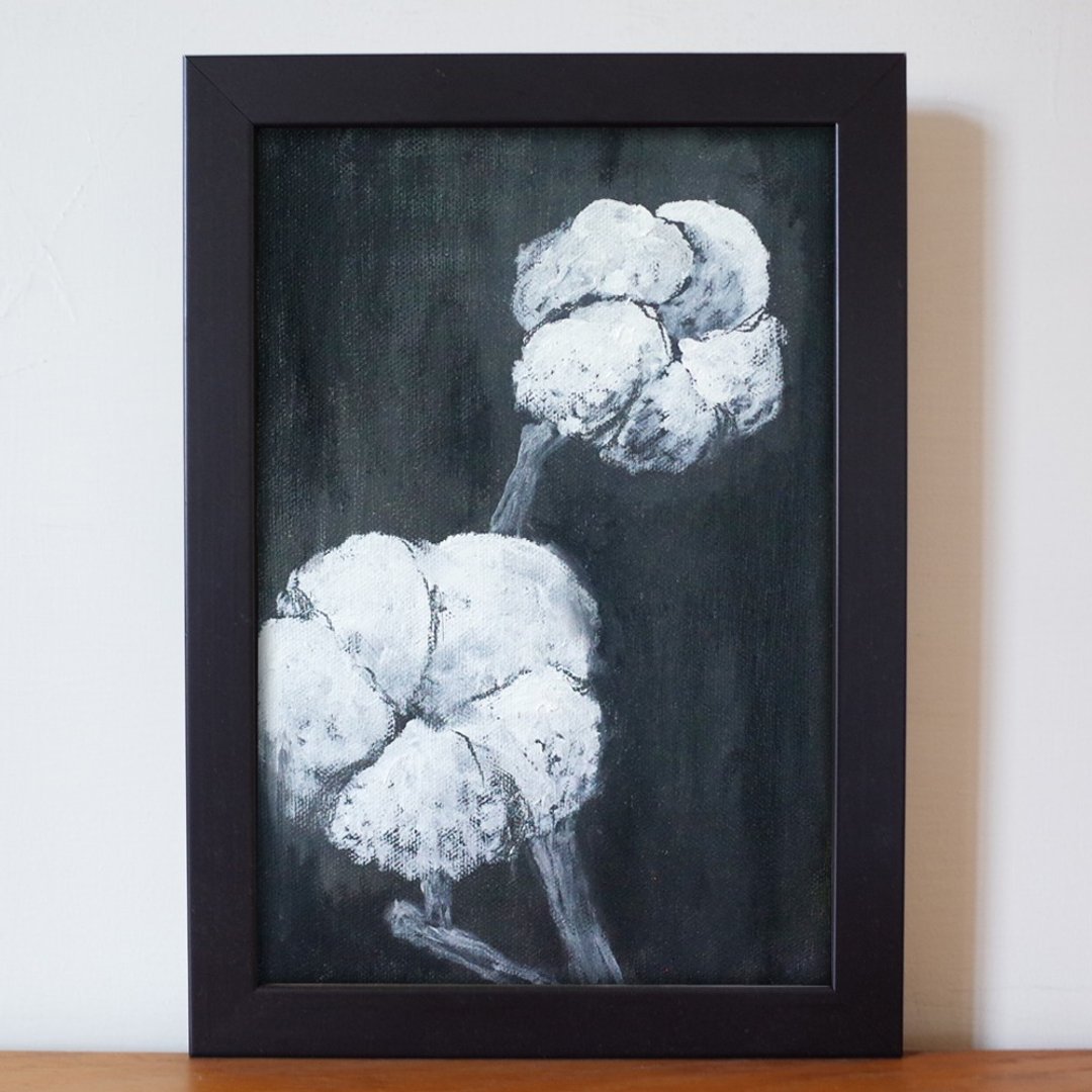 植物#173 棉花 油画 F1号 含框尺寸约26*19cm - 海报/装饰画/版画 - 颜料 黑色