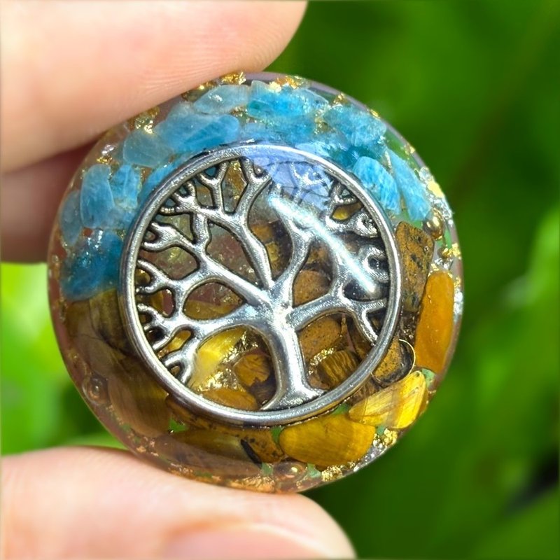 生命之树奥刚能量盘 金属银半球体迷你奥根塔 - 钥匙链/钥匙包 - 水晶 银色