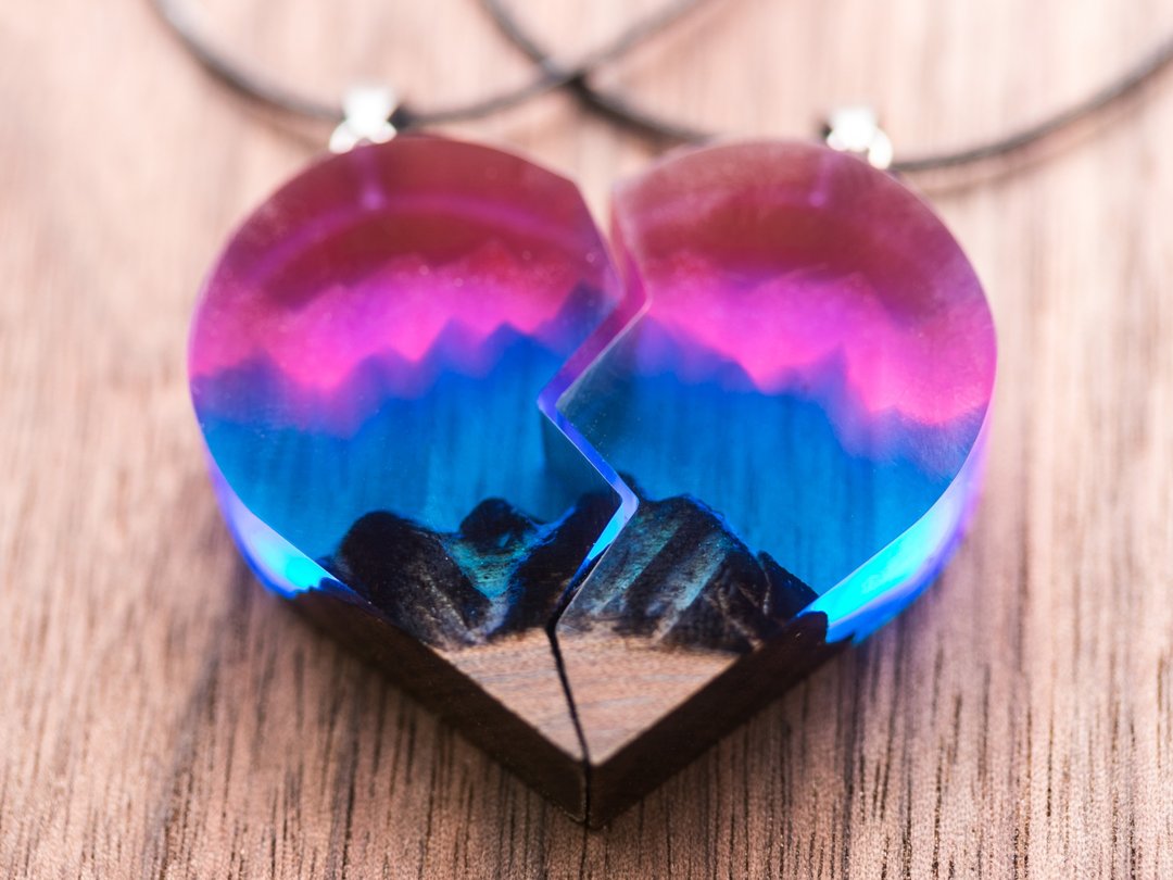 Matching necklaces set Norway lights Couples Necklace Set for lovers - 项链 - 树脂 多色
