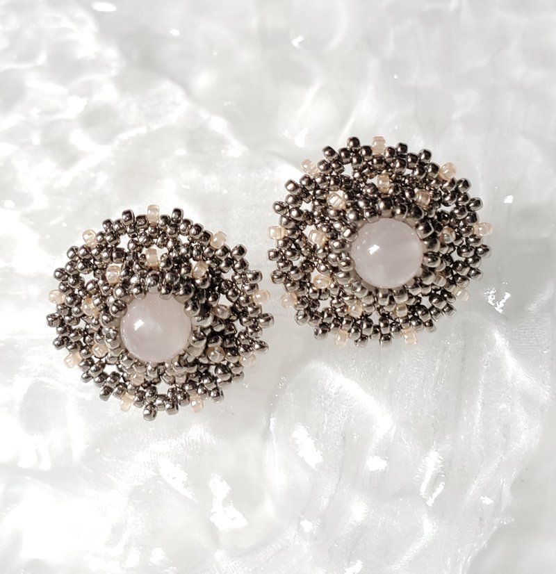 花期三部 - 盛开 粉晶款 耳针耳环 - 耳环/耳夹 - 其他材质 粉红色