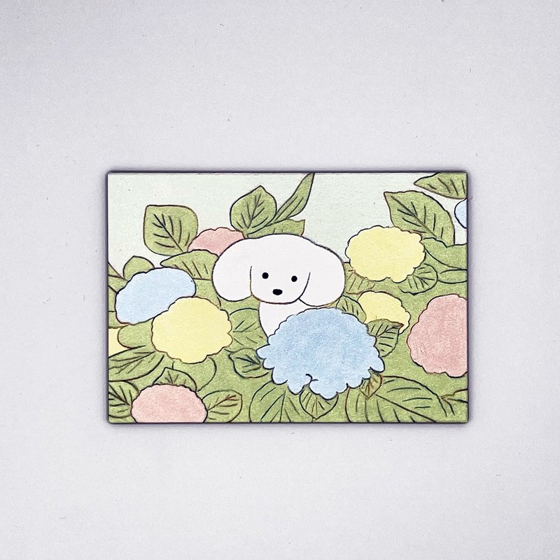 Natsumi Teraoka 木质明信片 紫阳花与狗 - 卡片/明信片 - 其他材质 多色