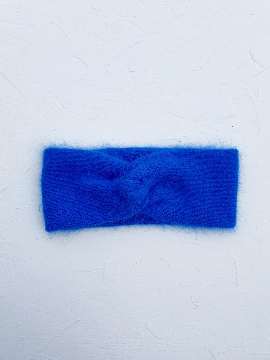 Angora headband Twist fluffy headband. Blue knit ear warmer - 发带/发箍 - 羊毛 蓝色