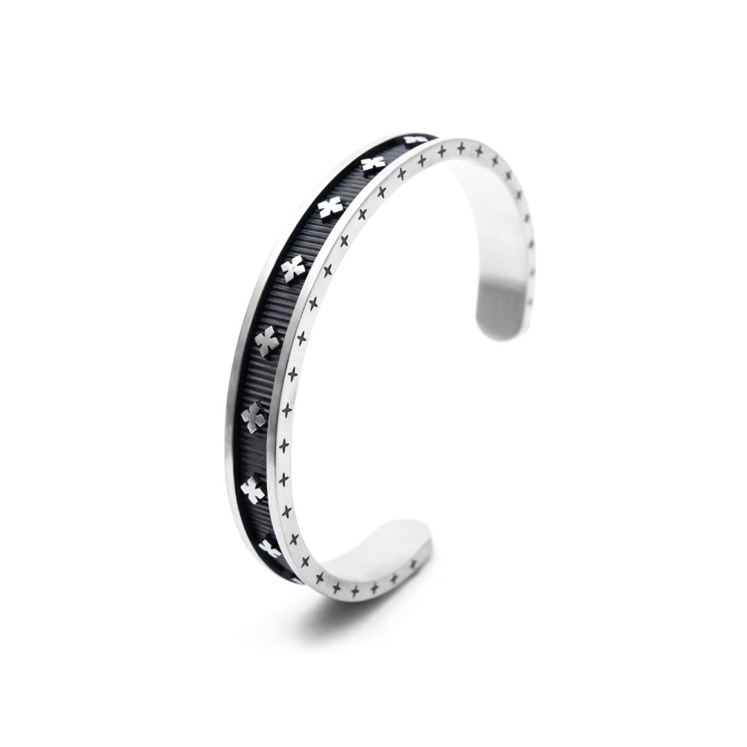 DISSOLVE Bracelet 可刻字 骑士花镶嵌雕刻手作 钛钢手镯礼物精选 - 手链/手环 - 其他金属 银色