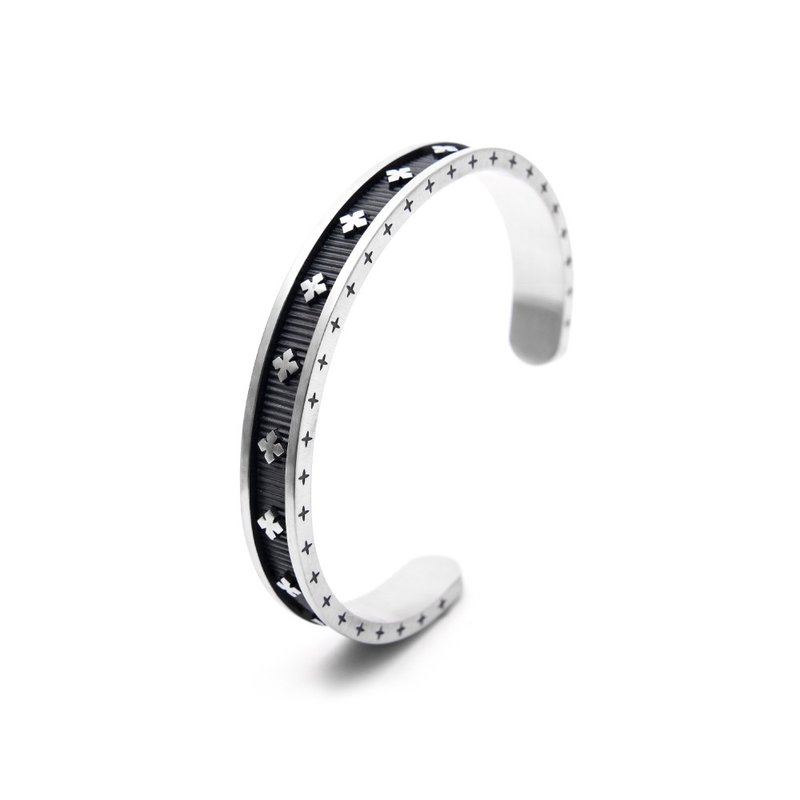 DISSOLVE Bracelet 可刻字 骑士花镶嵌雕刻手作 钛钢手镯礼物精选 - 手链/手环 - 其他金属 银色