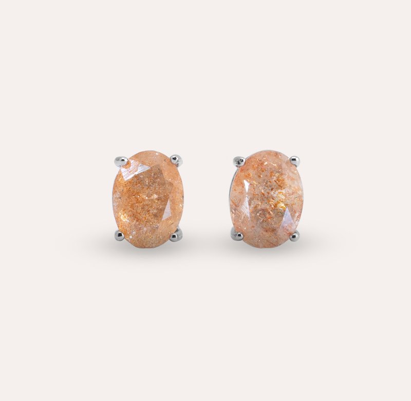 AND 太阳石 橘色 椭圆 6*8mm 耳环 经典系列 Oval E 天然宝石 - 耳环/耳夹 - 银 橘色