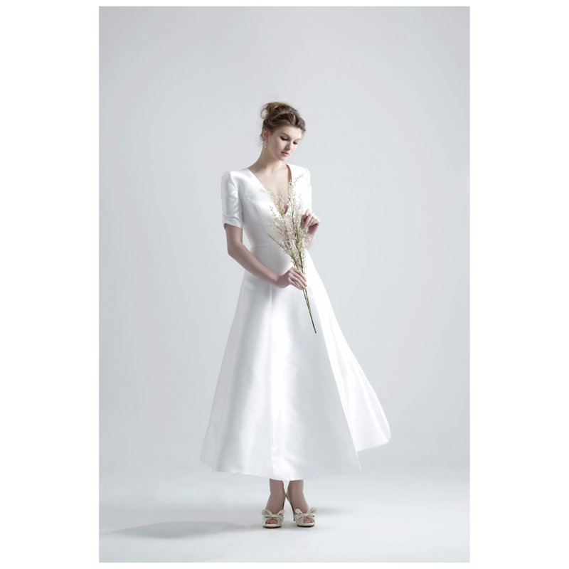 SAMPLE SALE IRIS V领米卡多缎面婚纱 - 晚装/礼服 - 聚酯纤维 白色