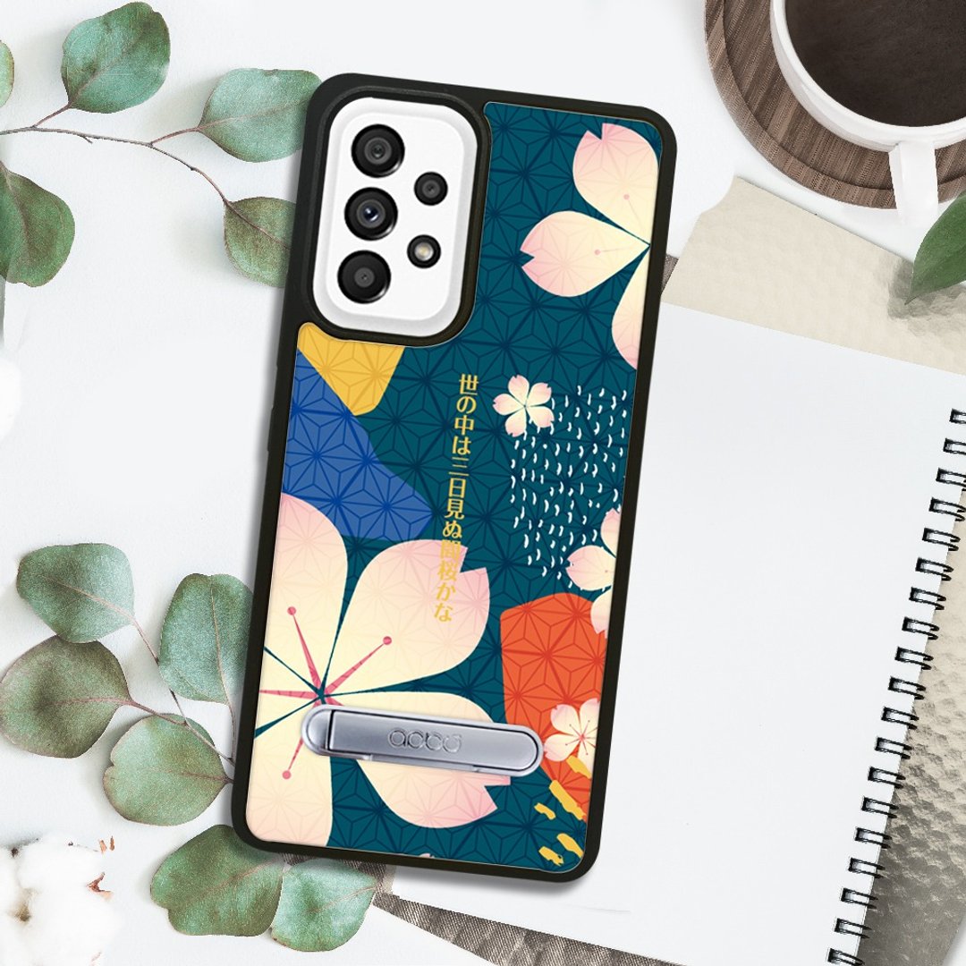 Samsung A55/A54/A35/A34/A25 5G 减震立架手机壳-墨绿樱花俳句 - 手机壳/手机套 - 其他材质 多色