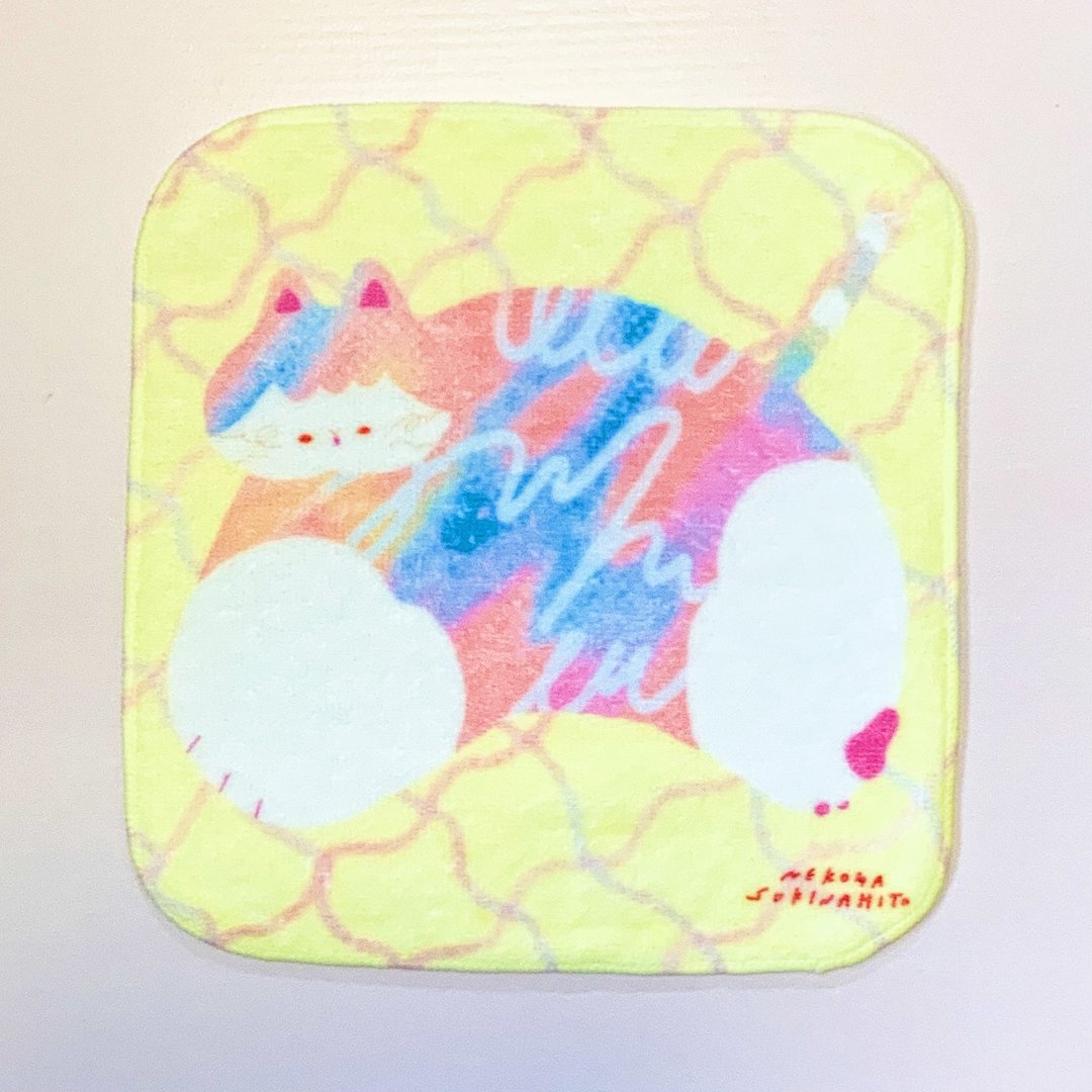 Hand towel cat canon - 手帕/方巾 - 棉 黄色