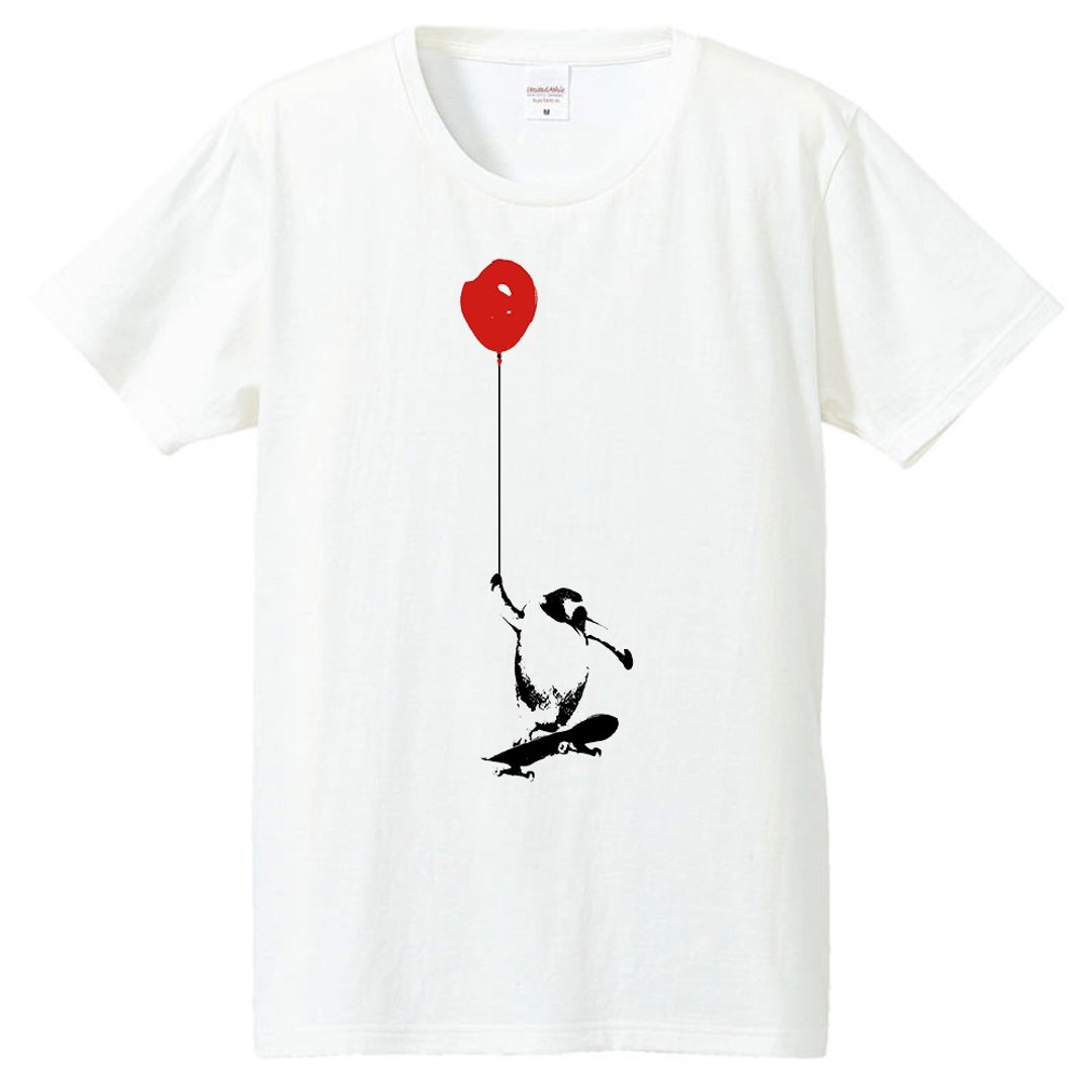 T-shirt / 企鹅、气球与滑板 - 男装上衣/T 恤 - 棉 白色