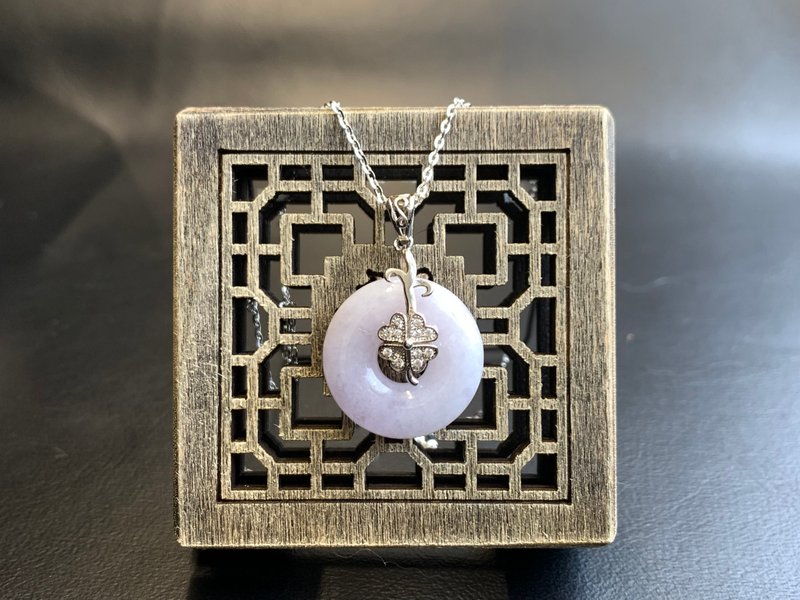 快速出货 天然A货缅甸玉翡翠 紫罗兰平安扣 925银项链 16寸银链 - 项链 - 玉石 紫色