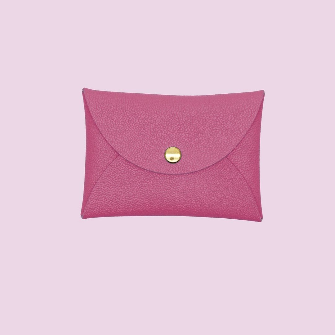 定制化礼物革马卡龙桃红色卡片套/钱包/card holder/card case - 名片夹/名片盒 - 真皮 粉红色