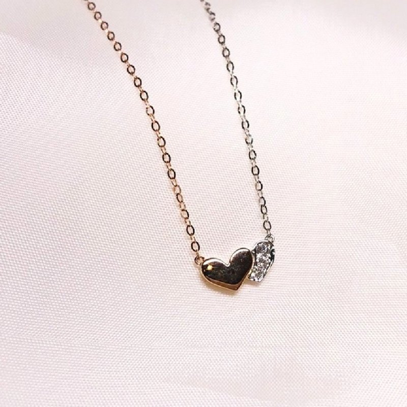 【Moriarty Jewelry】心心相印 - 双心 - 14K  双色K金 小钻项链 - 项链 - 贵金属 