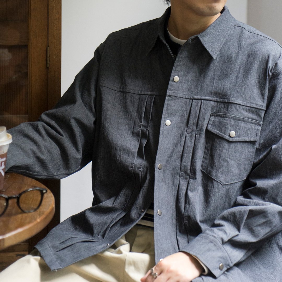 Jacket 質感外套 日系復古工裝肌理感口袋潮流百搭夾克 Cityboy - 男装外套 - 其他人造纤维 蓝色