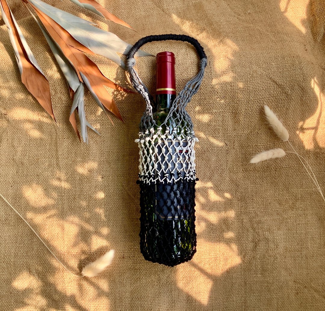 M型 美国麻线手工编织袋/三层色系/黑麻灰/手摇杯-环保袋-冰霸杯 - 随行杯提袋/水壶袋 - 棉 多色