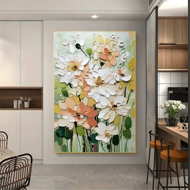 夏花 手绘花卉油画现代抽象装饰画原创客厅餐厅走廊玄关卧室挂画 - 海报/装饰画/版画 - 亚麻 多色