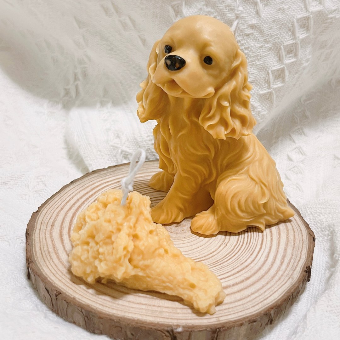 可卡犬 炸鸡腿 宠物 狗狗 造型蜡烛 香氛蜡烛 生日礼物 礼盒 七夕 - 蜡烛/烛台 - 蜡 金色