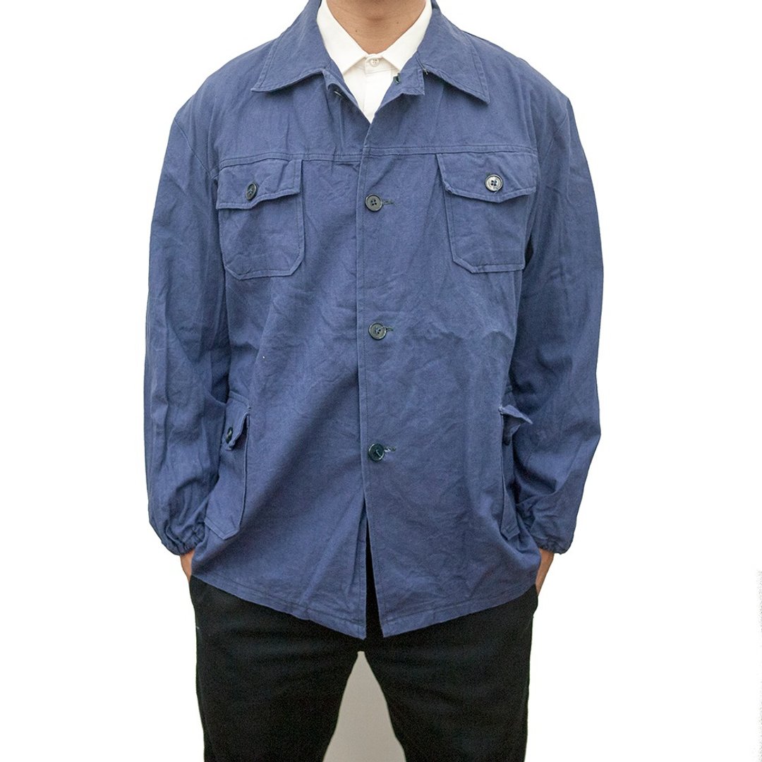 企业版 工作罩衫 工作服 作业服 蓝紫色 四口袋 古着 二手 汽修 - 男装外套 - 棉 蓝色