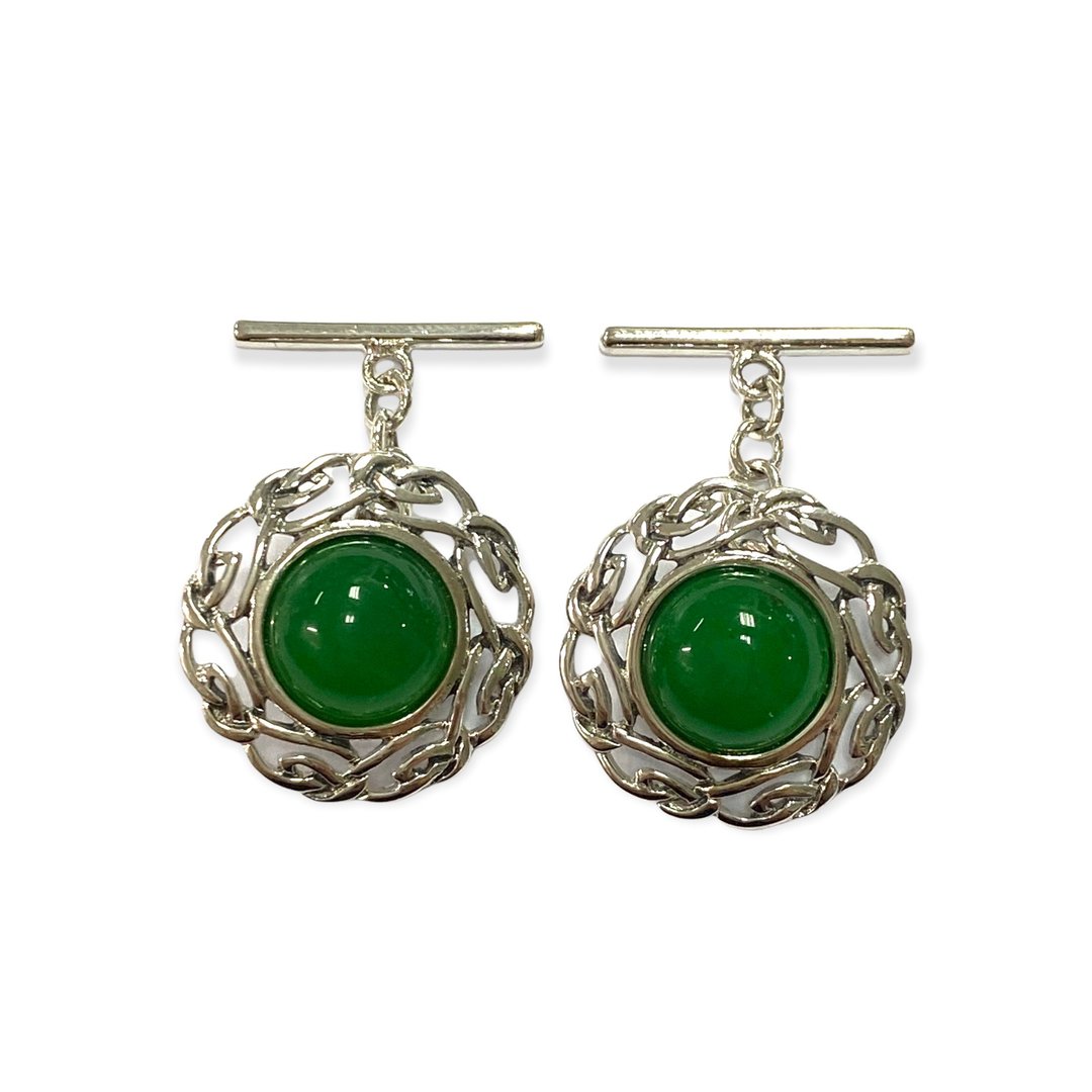 Celtic Style Jade Love Knot Wedding Cufflinks For Groom 925 Sterling Silver - 袖扣 - 纯银 绿色