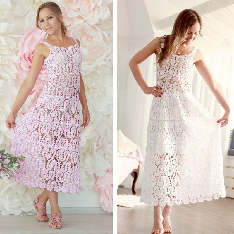 Crochet beach maxi summer dress Maya for woman pattern  digital download - 编织/刺绣/羊毛毡/裁缝 - 棉．麻 白色