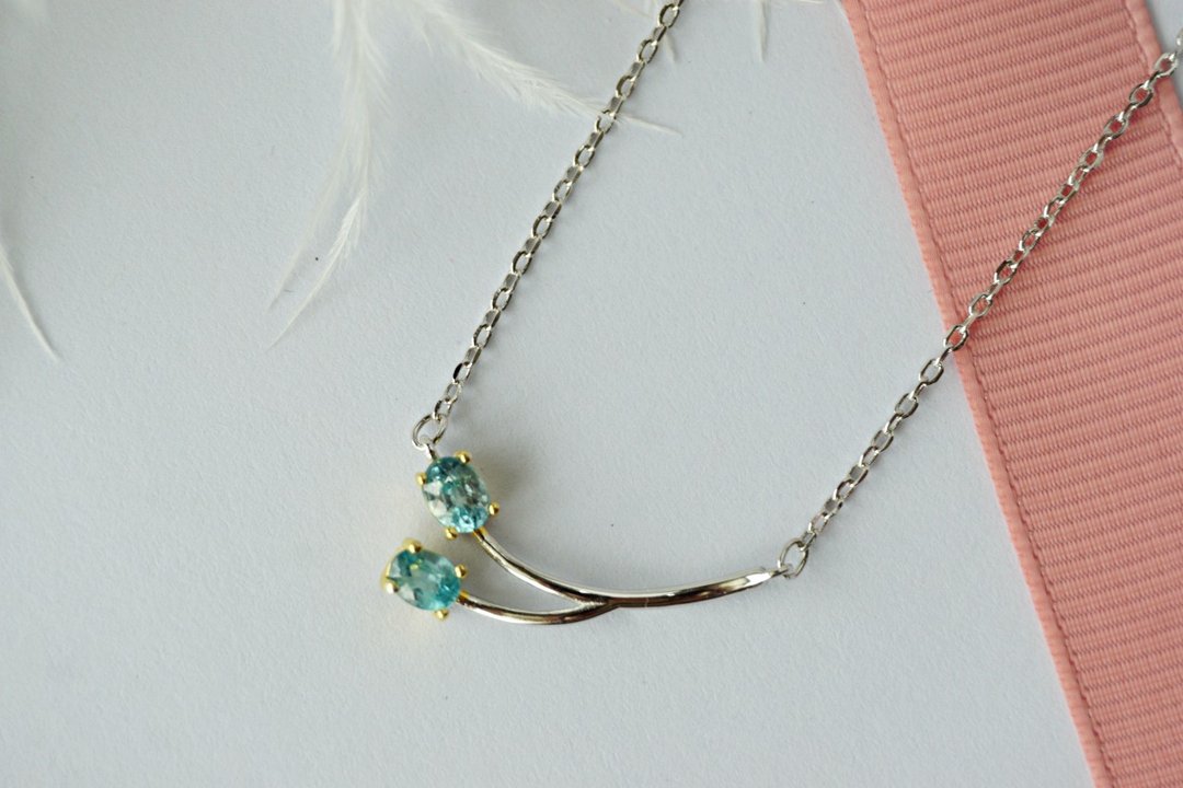 Natural Blue Zircon Necklace Silver925. - 项链 - 纯银 蓝色