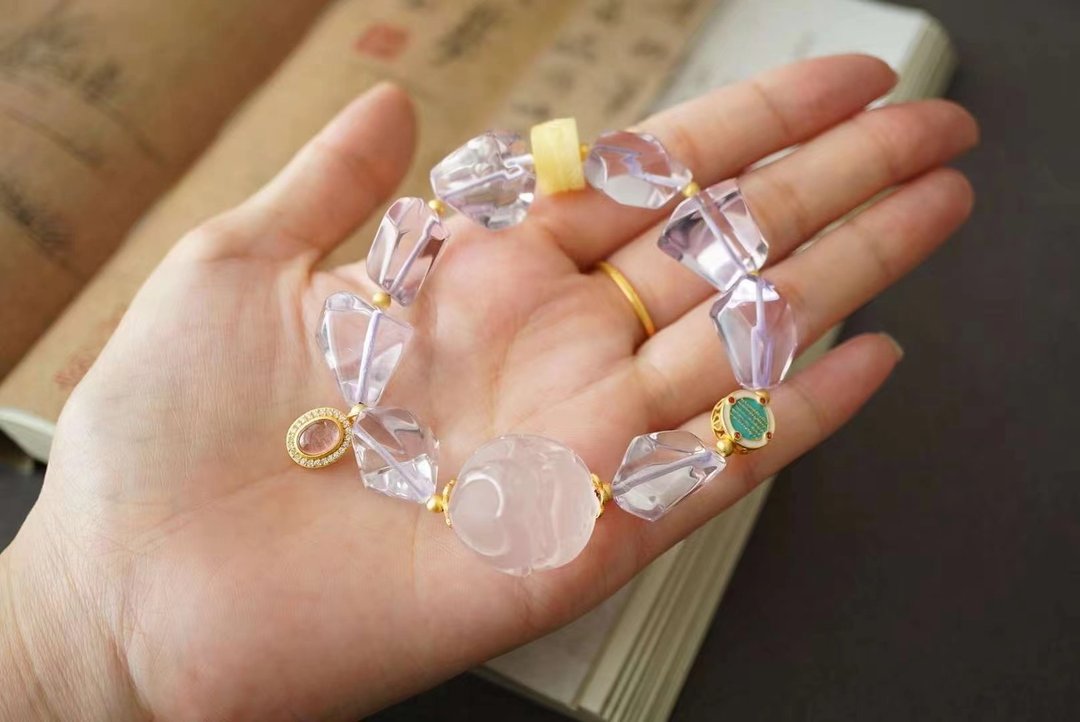 原矿 紫水晶。生命灵数7 - 手链/手环 - 宝石 