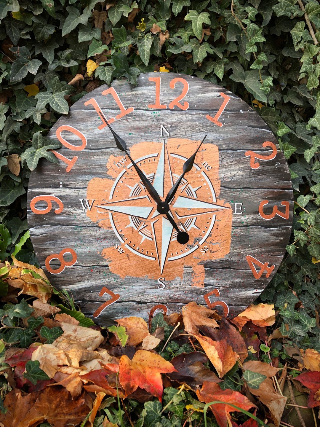 Large wall clock rose wind 26inch, 66cm, rustic loft nautical compass wall clock - 时钟/闹钟 - 木头 咖啡色