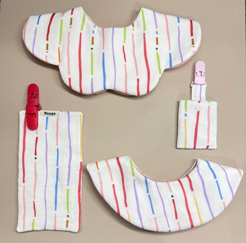 Maygo.bib 柔彩拾光。弥月礼盒组 - 围嘴/口水巾 - 棉．麻 白色