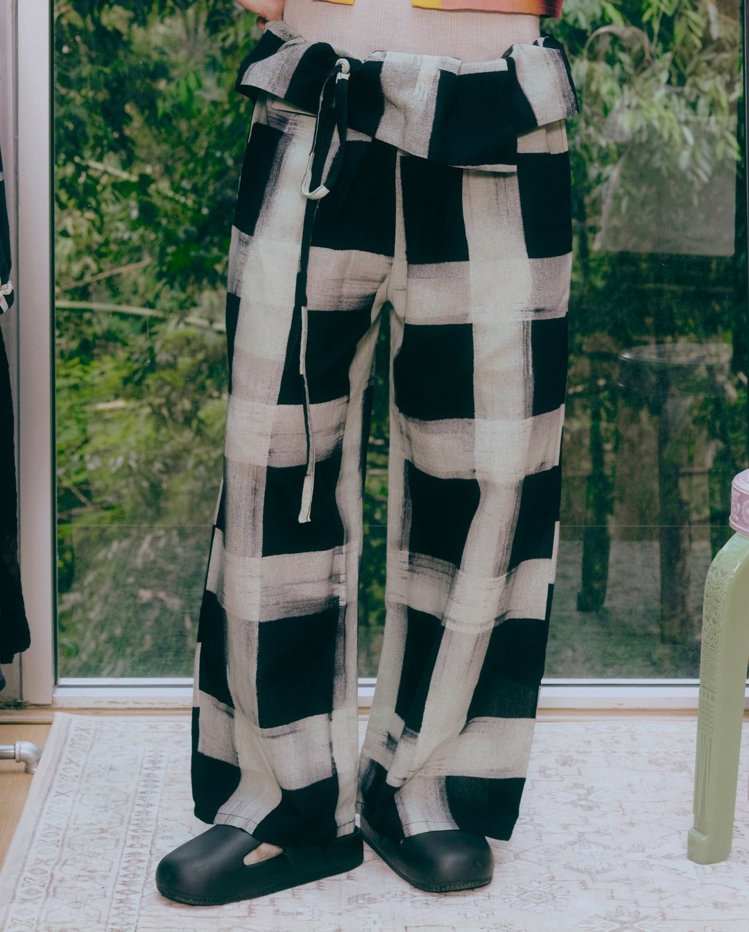 Noir Grid Thai Fisherman Pants - 男士长裤 - 棉 黑色