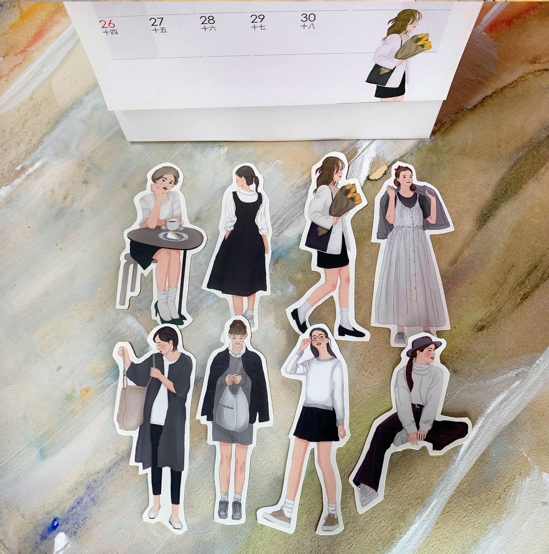 简约时尚女孩贴纸 - 贴纸 - 纸 