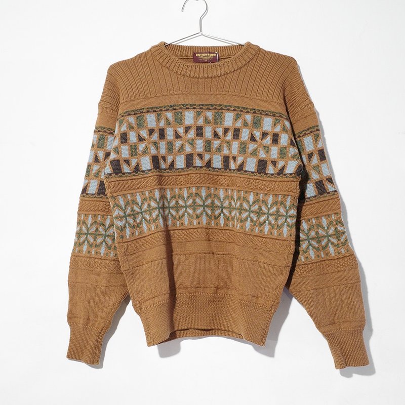 复古毛衣 古着毛衣 古着 毛衣 日本制 95% 混羊毛 民族风 R00370 - 男装针织衫/毛衣 - 羊毛 橘色