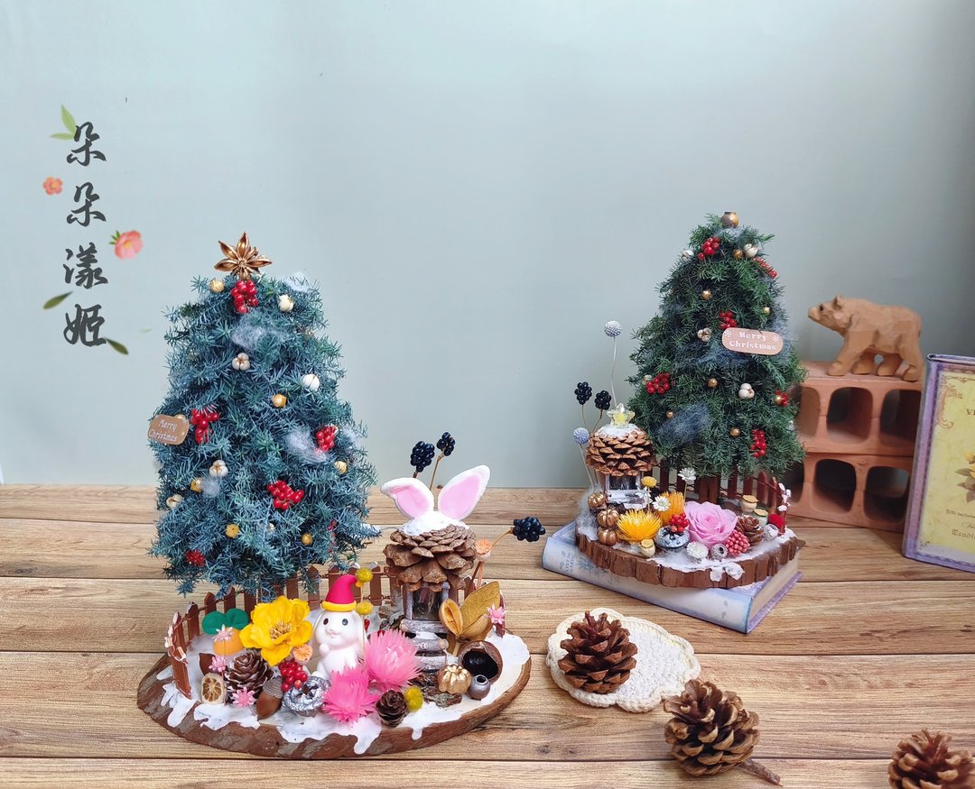 永生雪松圣诞树手作材料包DIY有附教学制作影片USB夜灯松果发光屋 - 植栽 - 植物．花 绿色