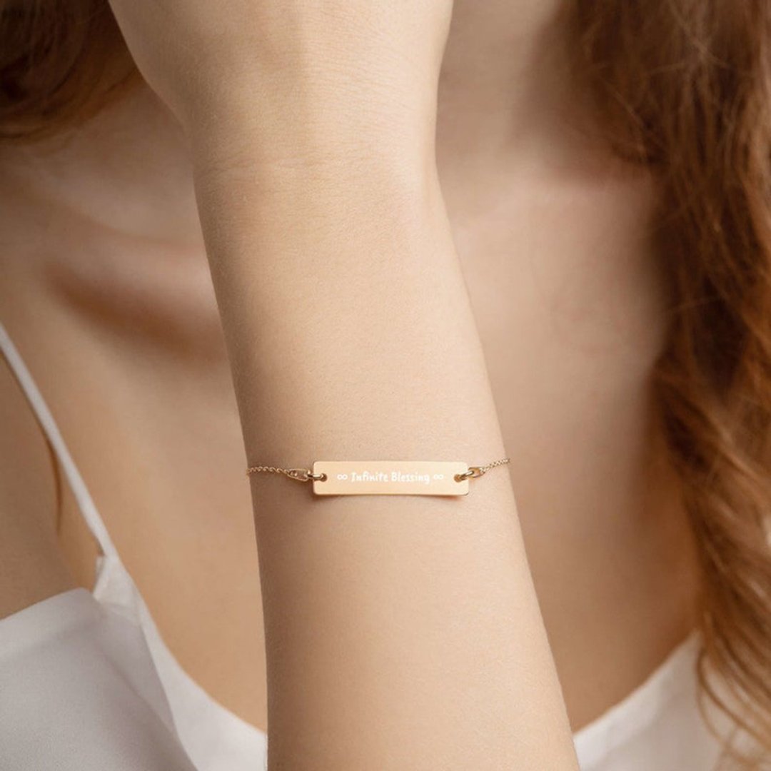 Infinite blessing Engraved Silver Bar Chain Bracelet - 手链/手环 - 纯银 