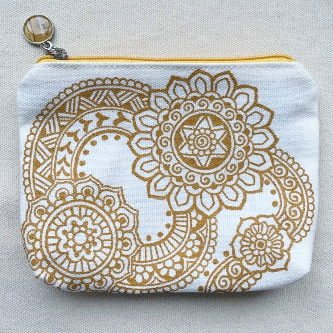 手绘收纳包 零钱包 杂物包 化妆包 小物包 收纳袋 橙黄 拉链 Henna Mandala 设计 彩绘 汉娜 蔓蒂 曼陀罗 禅绕 民族 印度彩绘 帆布 - 化妆包/杂物包 - 其他材质 橘色