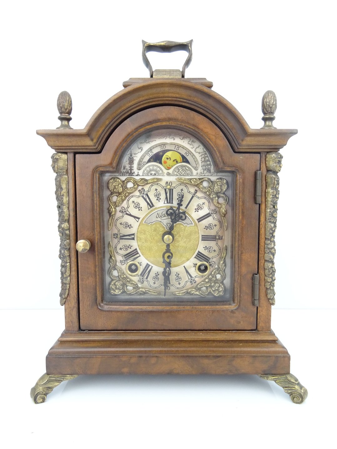 Antique Vintage Dutch Mantel Clock Warmink Wuba Shelf Bracket Moon Phase 8 day - 时钟/闹钟 - 木头 咖啡色