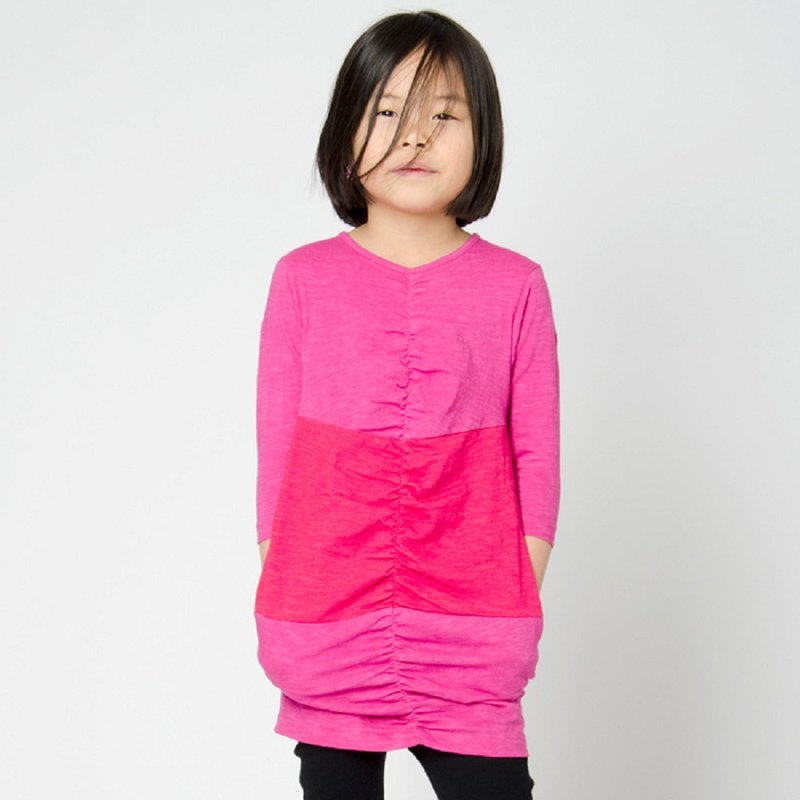 【瑞典童装】有机棉弹性长袖洋装6M至4岁 桃红 - 童装礼服/连衣裙 - 棉．麻 红色