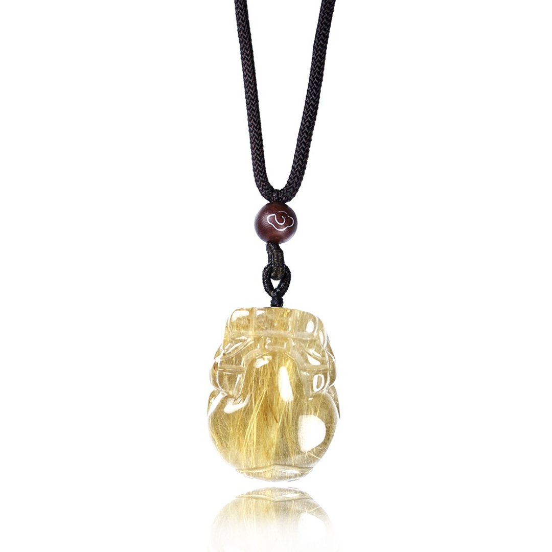 金发晶 顶级维纳斯金发晶 25g 金钱貔貅吊坠 特制中国结 - 手链/手环 - 半宝石 