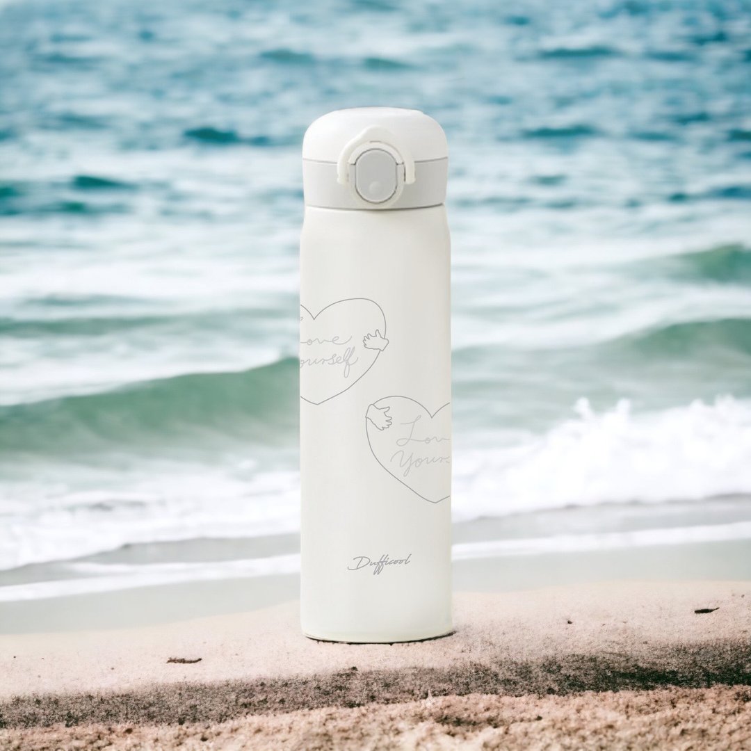 Love Yourself ステンレス製片手オープン蓋魔法瓶 - 500ml - 保温瓶/保温杯 - 不锈钢 白色