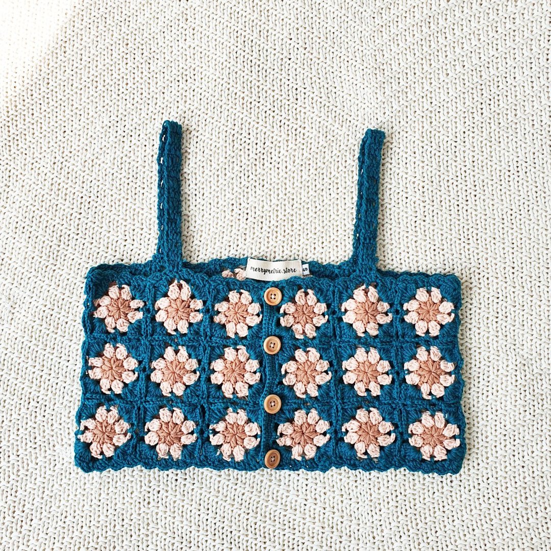 Daisy Crochet Cami Strap - 其他 - 棉．麻 蓝色